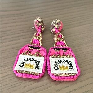 4/$20 Fun & Flirty Pink Beaded Champagne Bottle Earrings